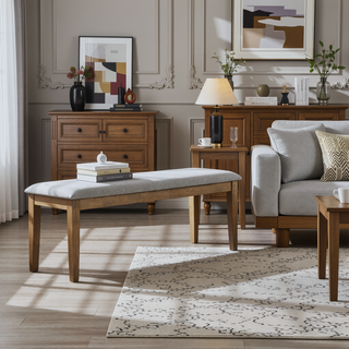 Sunvega Amador Grey Dining Bench with Contemporary Fabric Upholstery and Block Legs