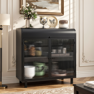 Sunvega Modern Sideboard Buffet Cabinet with Tempered Glass Doors and Flip Top