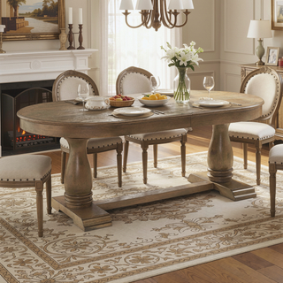 Sunvega Extendable Wooden Dining Table for 6 to 8 Persons with Curved Modern Design