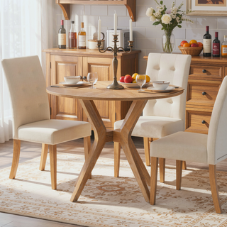 Sunvega Mid-Century Modern 39.4 Inch Round Dining Table with Intersecting Wooden Legs