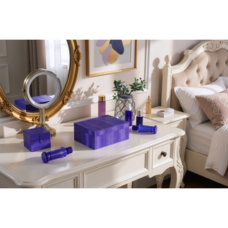 Sunvega Azure Blue Leatherette Jewelry Case with Mirror and Hidden Storage Compartments