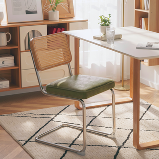 Sunvega Modern Mid Century Velvet Rattan Dining Chairs with Chrome Legs Set of 2