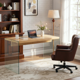 Sunvega Modern MDF and Tempered Glass Coffee Table with Storage Cabinet