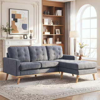 Sunvega Modern L-Shaped Sectional Sofa with Tufted Back and Track Arms for Living Room