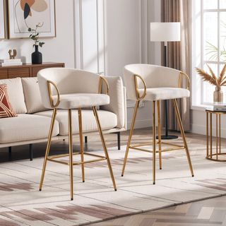 Sunvega 26 Inch Set of 2 Velvet Bar Stools with Chrome Footrest and Golden Leg