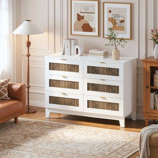 Sunvega White Farmhouse Queen Platform Bed with Wooden Strip Decoration and Plywood Slats