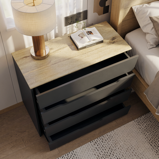 Sunvega Four Drawer Dresser with Superior Top in Black and Light Oak