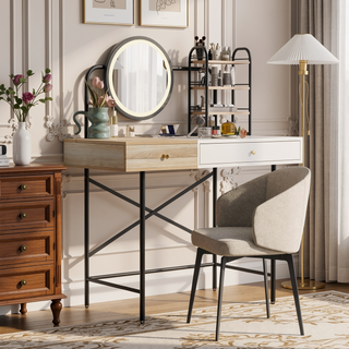 Sunvega Makeup Vanity Desk with 3-Mode Lighted Mirror and Wireless Charging Station