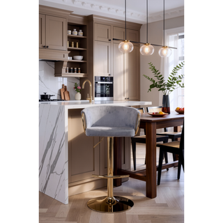 Sunvega Set of 2 Adjustable Swivel Bar Stools with Chrome Footrest and Velvet Upholstery
