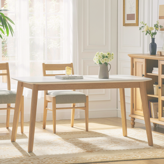 Sunvega Mid-Century Modern Dining Table with Faux Wood Top and Rubberwood Legs