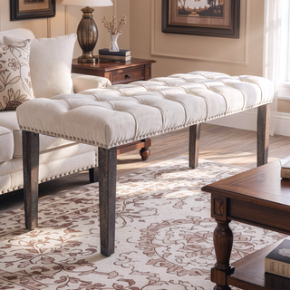 Sunvega Tufted Upholstered Velvet Bench Ottoman with Sponge Cushion for Bedroom