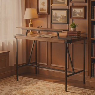 Sunvega Industrial Counter Table with Wood-Pressed Grain Bamboo Top and Removable Shelf