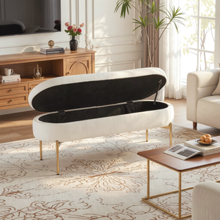 Sunvega Glam Velvet Upholstery Storage Bench with Gold Metal Base and Flip Top Lid
