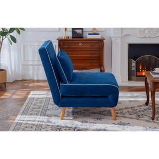 Sunvega Modern Velvet 3-Position Adjustable Sleeper Chair with Piping Design Converts to Bed