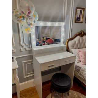 Sunvega Hollywood-Style Vanity Desk with Mirror and Lights 3 Lighting Modes Large Drawer