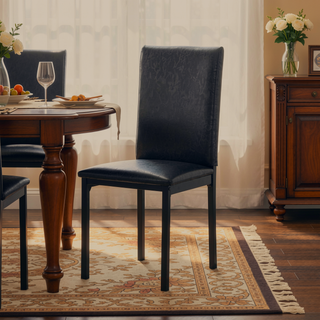 Sunvega 4-Piece Metal Frame Dining Chairs with Dark Brown Faux Leather Upholstery