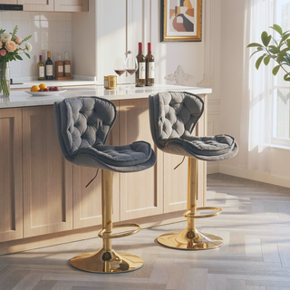 Sunvega Set of 2 Swivel Bar Stools with Chrome Footrest and Adjustable Height