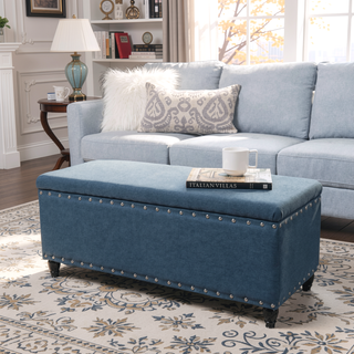 Sunvega Dark Brown Birch Legs Storage Ottoman with Light Assembly Required