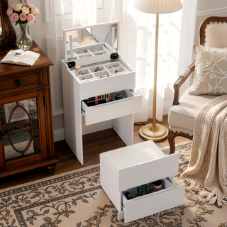 Sunvega 3 in 1 Vanity Desk with Open Top Mirror and Visible Glass Desktop