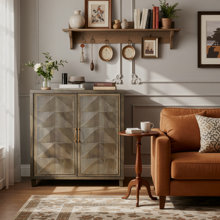 Sunvega Modern Sideboard Cabinet with 4 Diamond Relief Doors for Living Dining Room