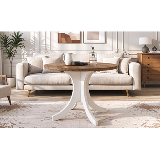 Sunvega Mid-Century Round Dining Table with Solid Wood Legs for Small Spaces