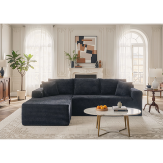 Sunvega Plush L-Shaped Cloud Sectional Sofa with Corduroy Fabric for Living Room