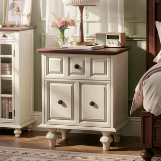 Sunvega Vintage Nightstand with Two Drawers and Roman Column Legs for Bedroom