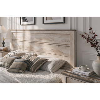 Sunvega White Wash Finish Queen Bedroom Set with Dresser Mirror and Nightstands