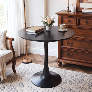 Sunvega Modern Round Dining Table with MDF Top and Sturdy Steel Base for Kitchen