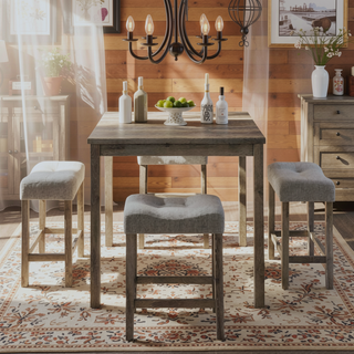 Sunvega 5 Piece Industrial Dining Table Set with Bar Stools for Living Room