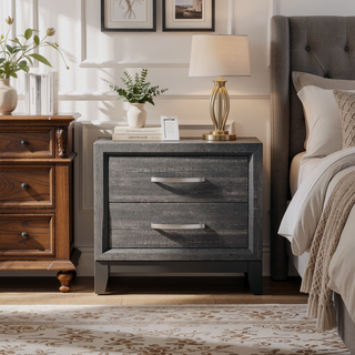 Sunvega Modern Gray Wood Nightstand with Two Drawers and Chrome Handles