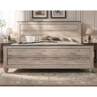 Sunvega White Wash Finish King Bedroom Set with Dresser Mirror Nightstand Chest