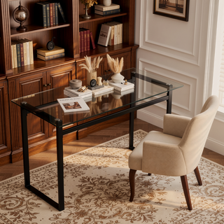 Sunvega 51" Modern Minimalist Rectangular Glass Dining Table for 4-6 with Tempered Glass Top