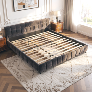 Sunvega Modern King Size Upholstered Bed with Storage Drawers and Soft Chenille Fabric