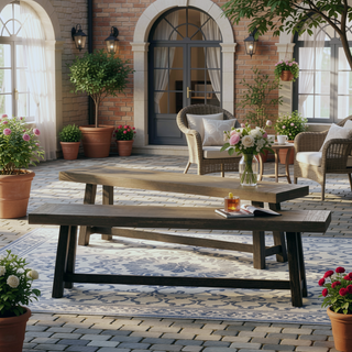 Sunvega Acacia Wood Outdoor Bench Set with Slat Design and Teak Finish