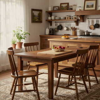 Sunvega Mid-Century Modern Dining Table with Rubberwood Legs and Faux Wood Top