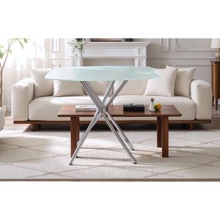 Sunvega Square Small Tempered Glass Dining Table with Chrome Legs