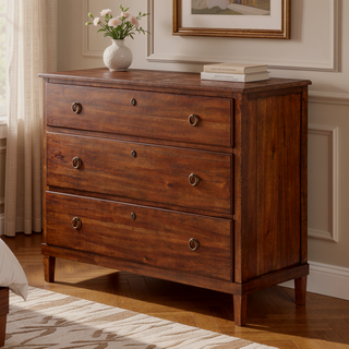 Sunvega Brown 3-Drawer Dresser with Antique Bronze Ring Hardware and Veneer
