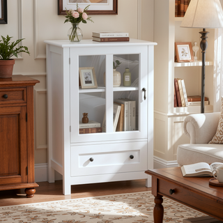 Sunvega Buffet Storage Cabinet with Single Glass Doors and Unique Bell Handle