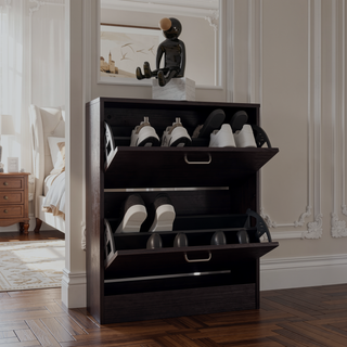 Sunvega Dual-Door Shoe Cabinet With Adjustable Shelves And Modern Black Wengue Finish