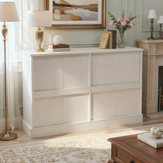 Sunvega Vintage White Sideboard with Two Drawers Four Doors and Adjustable Shelf