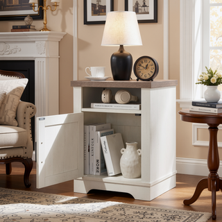 Sunvega Farmhouse Nightstand with Barn Door and Storage for Bedroom or Office