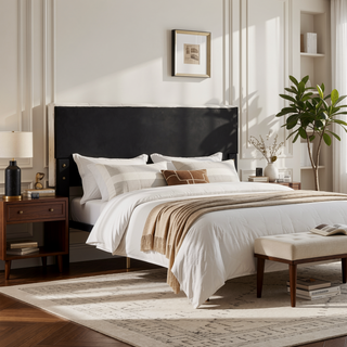 Sunvega Beige Linen Look Upholstered Queen Bed Frame with Button Tufted Headboard
