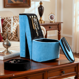 Sunvega High Heel Shoe Design Purple Velvet Jewelry Box with Display Hooks