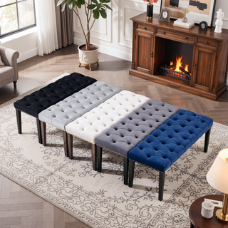 Sunvega Tufted Upholstered Velvet Bench Ottoman with Sponge Cushion for Bedroom