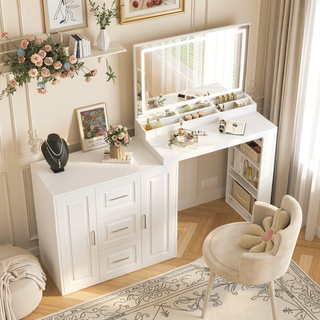 Sunvega 59 Inch Makeup Vanity Desk with 3 Drawers 2 Cabinets and Storage Shelves