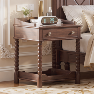Sunvega Retro Style Queen Size Wood Platform Bed with Gourd Shaped Headboard and Slat Support