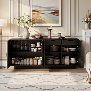 Sunvega Farmhouse Sideboard Buffet Cabinet with XL Storage and Built-In Stemware Rack
