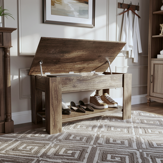Sunvega Lift Top Storage Table with Lower Shelf and Metal Hinges for Shoes