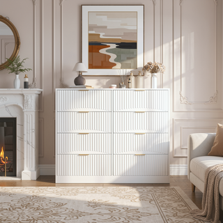 Sunvega Modern Wavy Pattern 6-Drawer Dresser with Ample Storage for Bedroom